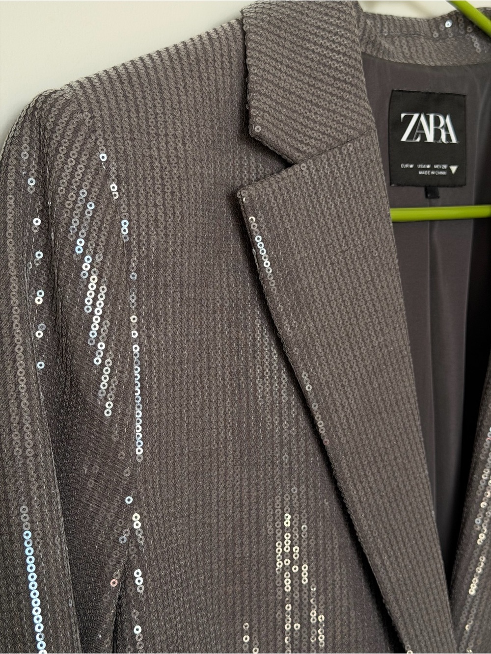 ZARA Women’s Silver Sequin Two-Button Blazer - Picture 2 of 3